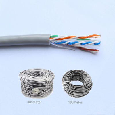 Kabel UTP Cat6 Ethernet Lan 100m Kabel Twisted Tembaga Padat Abu-abu